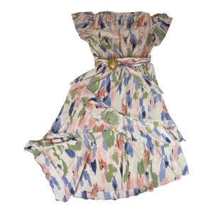 Sofia By Sofia Vergara Ruffle Floral Multi-Color Belted Dress Size Medium